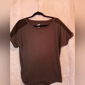 Olive short sleeve dress top.